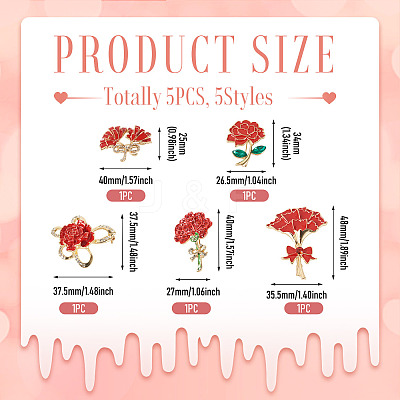 5Pcs 5 Styles Flower Enamel Pins JEWB-TA0001-35-1