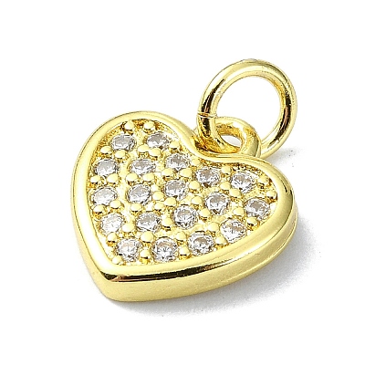 Heart Theme Brass Micro Pave Cubic Zirconia Charms KK-H475-56G-04-1