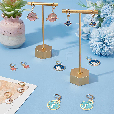 1 Set Universe Theme Alloy Enamel Star & Moon & Planet Charms Locking Stitch Markers HJEW-SC0001-35-1