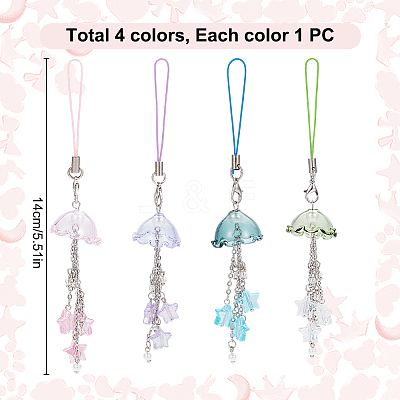 4Pcs Acrylic & Glass Mobile Straps HJEW-DR00060-1