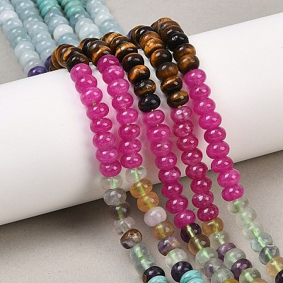 Natural Tiger Eye & Dyed White Jade & Fluorite & Synthetic Turquois Beads Strands G-Z135-C13-1