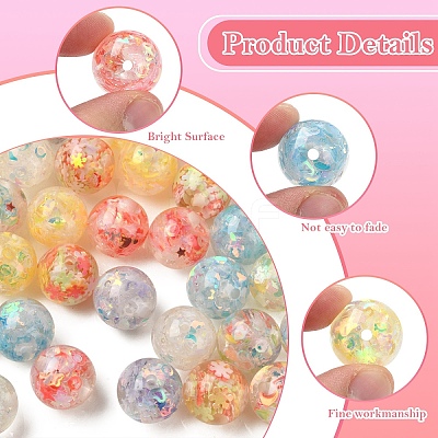 14Pcs 7 Colors Transparent Resin with Paillette Beads RESI-YW0006-12-1