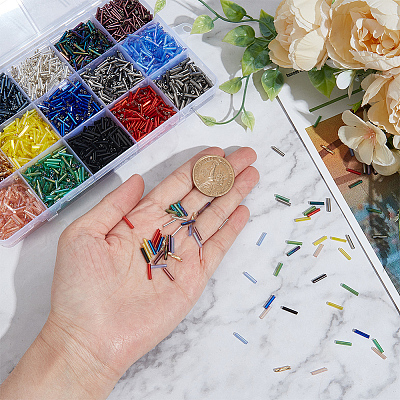 2818Pcs 15 Colors Glass Twisted Bugle Beads SEED-WR0001-13-1