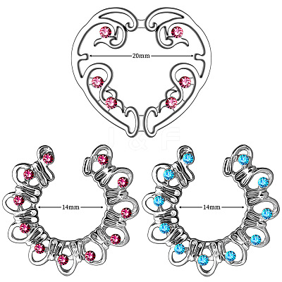 3 Pairs 3 Styles Titanium Rhinestone Heart Nipple Rings WG76523-08-1
