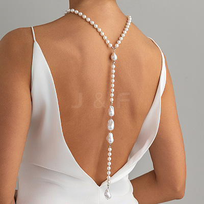 Imitation Pearl & CCB Teardrop Wedding Bridal Backdrop Necklaces for Backless Dress WG70975-01-1