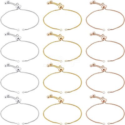 12Pcs 3 Colors Brass Box Chain Slider Bracelet Making KK-NB0001-79-1