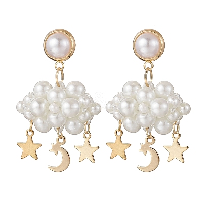 3D Cloud Glass Seed Beades Dangle Stud Earrings EJEW-MZ00644-03-1