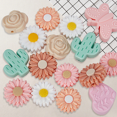 20Pcs 10 Styles Silicone Focal Beads SIL-SP0001-18B-1