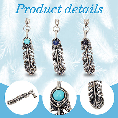 3 Pairs 3 Styles Natural & Synthetic Gemstone with Alloy Cord Ends FIND-GF0008-97-1