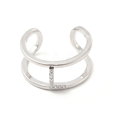 Clear Cubic Zirconia Initial Letter Open Cuff Ring RJEW-A012-01P-L-1