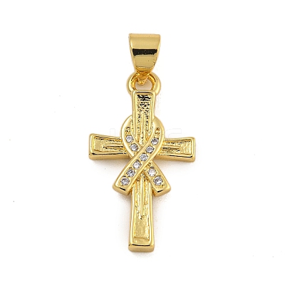 Rack Plating Brass Micro Pave Cubic Zirconia Pendants KK-C074-57G-03-1