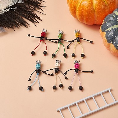 6Pcs 6 Colors Dyed Synthetic Turquoise Halloween Kings Skull Big Pendants PALLOY-TA00028-1