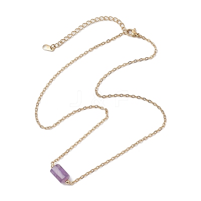Natural Amethyst/Rose Quartz/Tiger Eye/Amazonite/Sodalite Faceted Column Pendant Necklaces NJEW-JN05133-02-1