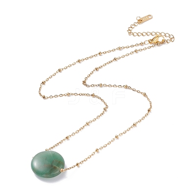 Flat Round Natural Mixed Stone Pendant Necklace for Girl Women NJEW-JN03749-1