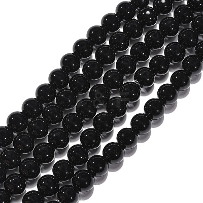 Synthetic Black Stone Beads Strands X-G-G088-10mm-1