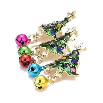Christmas Tree with Bell Enamel Pin with Rhinestone LS-JEWB-A004-27G-1