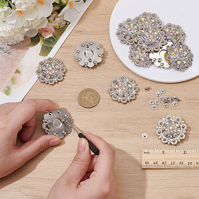 20Pcs Flower Zinc Alloy & Rhinestone & Glass Rivets BUTT-NB0001-84C-1