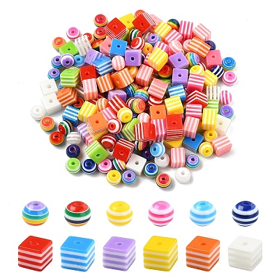 200Pcs 2 Styles Stripe Resin Beads RESI-YW0002-11-1