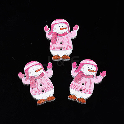Christmas 2-Hole Spray Painted Maple Wooden Buttons WOOD-N005-46-1