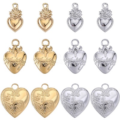 12Pcs 6 Styles Ion Plating(IP) 304 Stainless Steel Charms STAS-SC0008-82-1
