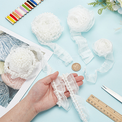4Pcs 4 Styles Double & Single Layer Chinlon Lace Trim Fabric DIY-WR0003-87A-1