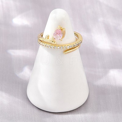 Flower Brass Micro Pave Cubic Zirconia Cuff Open Rings for Women CU-CBA0A21-06B-G-1