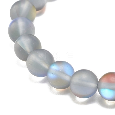 Synthetic Moonstone Round Beaded Stretch Bracelet with Rhinestone BJEW-JB07875-1