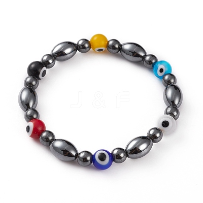 Non-Magnetic Synthetic Hematite Beads Stretch Bracelets BJEW-JB05895-1