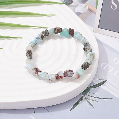 Natural Larimar Beads Stretch Bracelet for Kids BJEW-JB07031-06-1