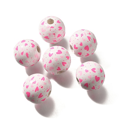 Valentine's Day Element Printed Wood Beads WOOD-R002-01-30-1