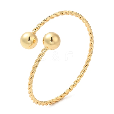 Rack Plating Brass Twist Rope Cuff Bangle with Round Beaded BJEW-M298-14G-1