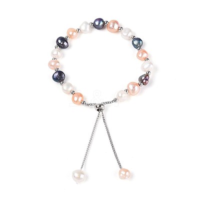 Adjustable Pearl and Brass Beaded Slider Bracelets BJEW-T022-15C-1
