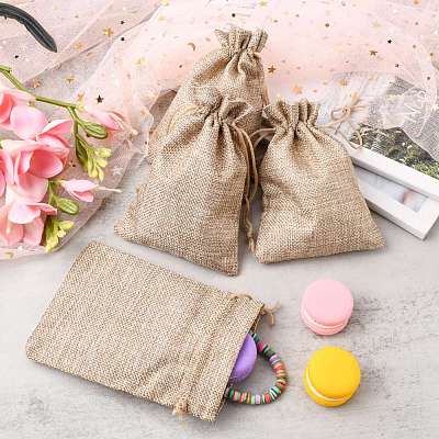 Polyester Imitation Burlap Packing Pouches Drawstring Bags X-ABAG-R004-14x10cm-05-1