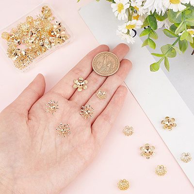 80Pcs 8 Style Brass Bead Caps KK-BBC0003-50-1