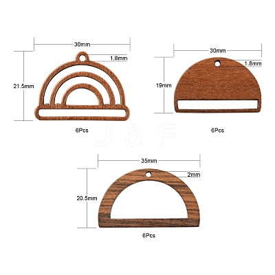 18Pcs 3 Style Walnut Wood Pendants WOOD-LS0001-43-1
