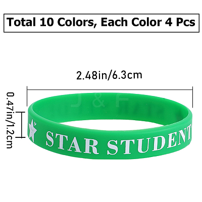 40Pcs 10 Colors Word Star Student Silicone Cord Bracelets Set Wristband BJEW-GF0001-13-1