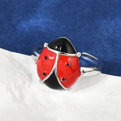 Brass Enamel Cuff Rings for Women RJEW-A059-03P-1
