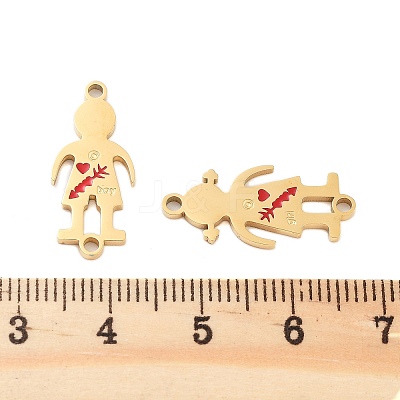 Valentine's Day Ion Plating(IP) 304 Stainless Steel FireBrick Enamel Boy Girl Connector Charms STAS-Z078-16G-1