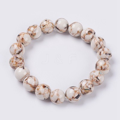 Natural Sea Shell and Synthetic Turquoise Assembled Beaded Stretch Bracelet BJEW-P211-M-8mm-1