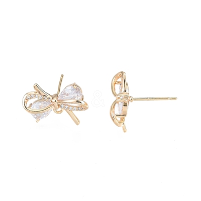 Brass Micro Pave Clear Cubic Zirconia Stud Earring Findings KK-T062-246G-1