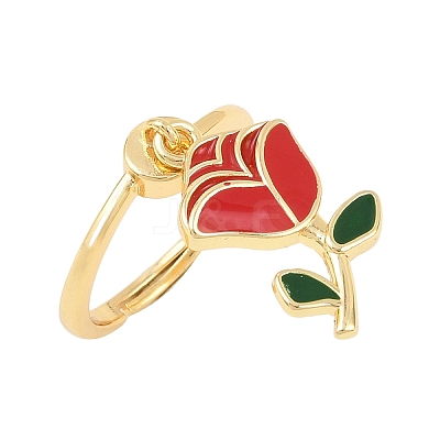 Adjustable Brass Enamel Pendant Finger Rings for Women LS-RJEW-A090-03G-1