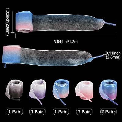 5 Pairs 5 Colors Gradient Organza Shoelaces AJEW-SP0003-10-1