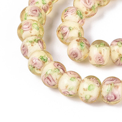 Handmade Lampwork Inner Flower Rondelle Beads Strands LAMP-T022-24I-1