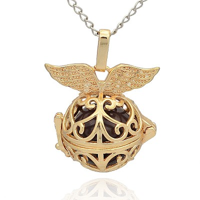 Golden Tone Brass Hollow Round Cage Pendants KK-J237-08G-1