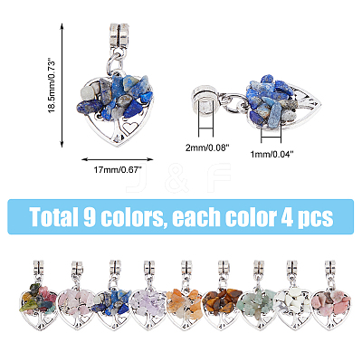 36Pcs 9 Styles Natural Mixed Gemstone European Dangle Charms PALLOY-AB00243-1