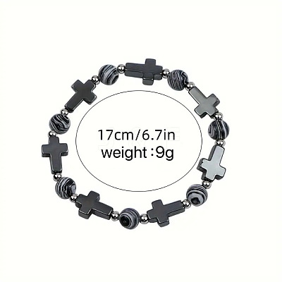Synthetic Non-magnetic Hematite & Natural Gemstone Beads Stretch Bracelets for Women Men LS-TK7593-1