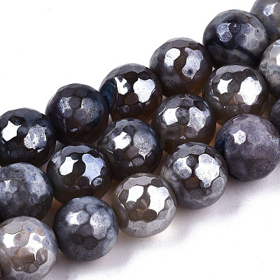 Electroplate Natural Agate Beads Strands G-T131-55-25-1