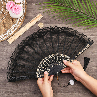 1Pc Plastic & Cloth Fans AJEW-SP0003-76-1