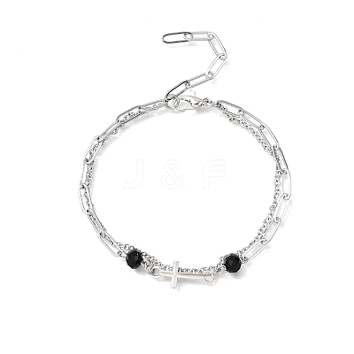 304 Stainless Steel Cable & Paperclip Chain Bracelets Multi-layered Bracelets BJEW-JB12331-01-1