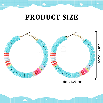 6 Pairs 6 Colors Polymer Clay Heishi Surfer Beaded Hoop Earrings EJEW-AN0002-23-1